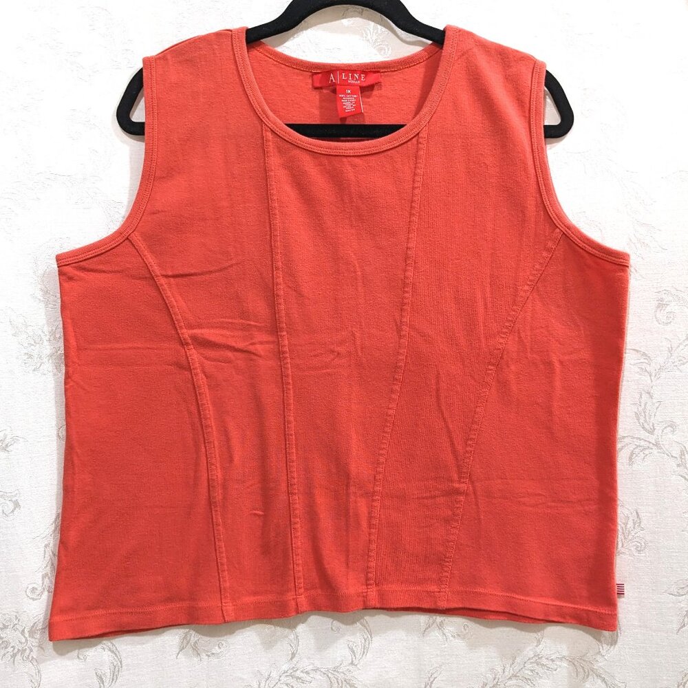 Cotton Sleeveless Fitted Tank Top Shell 1X Paneled Princess Seams Sporty Grunge